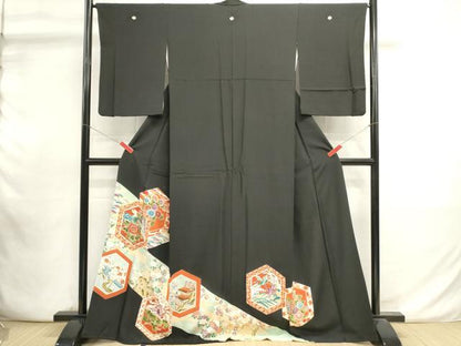 平和屋着物■豪華黒留袖　亀甲花鳥文　正絹　逸品　DABI0909cd