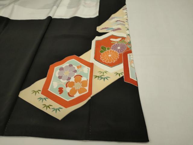 平和屋着物■豪華黒留袖　亀甲花鳥文　正絹　逸品　DABI0909cd