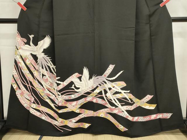 平和屋着物■中国三大刺繍　相良刺繍　黒留袖　鳳凰花文　鬘帯　金彩　正絹　逸品　DABI0913cd