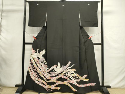 平和屋着物■中国三大刺繍　相良刺繍　黒留袖　鳳凰花文　鬘帯　金彩　正絹　逸品　DABI0913cd