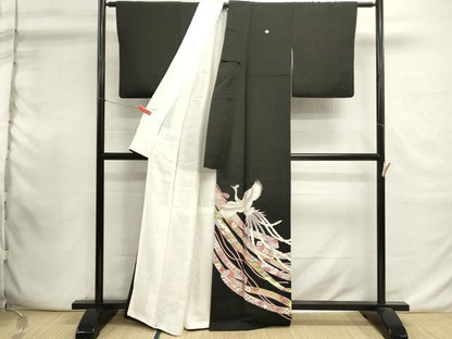 平和屋着物■中国三大刺繍　相良刺繍　黒留袖　鳳凰花文　鬘帯　金彩　正絹　逸品　DABI0913cd