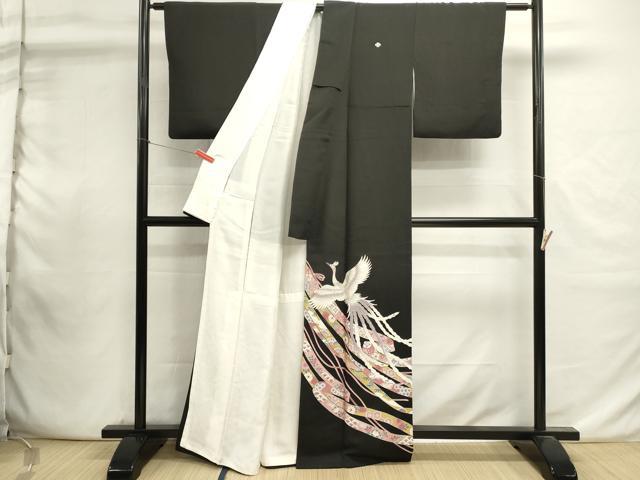 平和屋着物■中国三大刺繍　相良刺繍　黒留袖　鳳凰花文　鬘帯　金彩　正絹　逸品　DABI0913cd