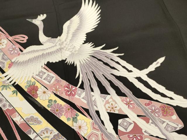平和屋着物■中国三大刺繍　相良刺繍　黒留袖　鳳凰花文　鬘帯　金彩　正絹　逸品　DABI0913cd