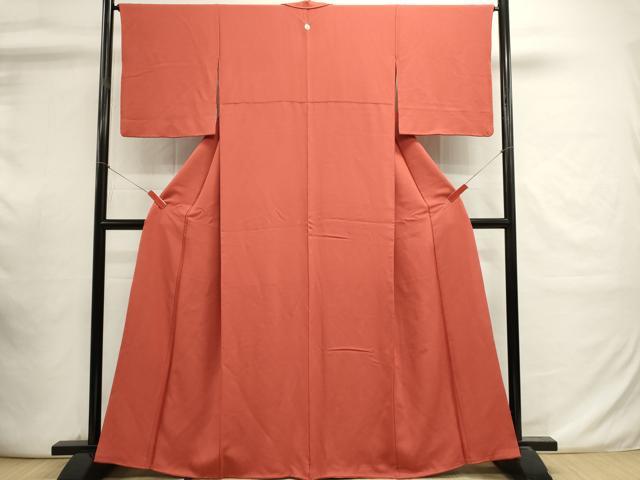 平和屋着物■上質な色無地　丸地紋　赤丹色　正絹　逸品　DABI0914cd