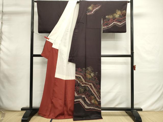 平和屋着物■訪問着　絞り　草花文　暈し染め　金彩　正絹　逸品　DABI0917cd