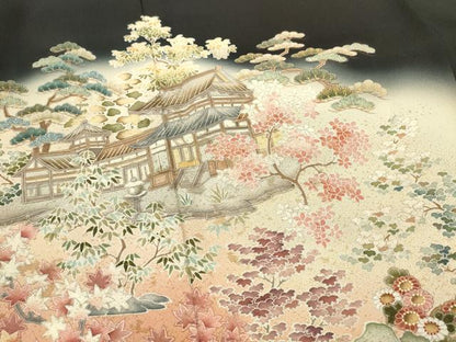 平和屋着物■豪華黒留袖　作家物　風景文　暈し染め　金通し地　正絹　逸品　DABI0918cd