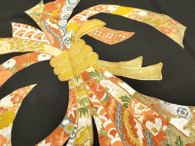平和屋着物■豪華黒留袖　駒刺繍　束ね熨斗吉祥花鳥文　金彩　正絹　逸品　DABI0919cd
