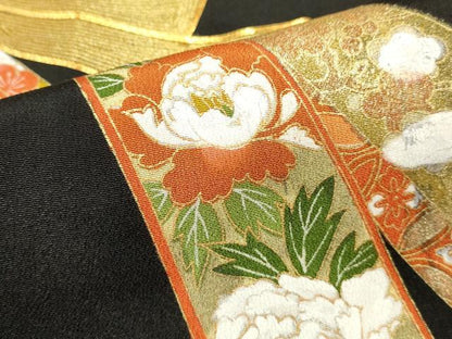 平和屋着物■豪華黒留袖　駒刺繍　束ね熨斗吉祥花鳥文　金彩　正絹　逸品　DABI0919cd