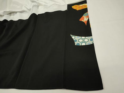 平和屋着物■豪華黒留袖　駒刺繍　束ね熨斗吉祥花鳥文　金彩　正絹　逸品　DABI0919cd