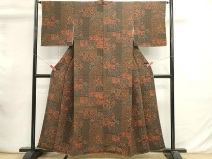 平和屋着物■上質な小紋　更紗花文　鬼しぼ縮緬　正絹　逸品　DABI0926cd