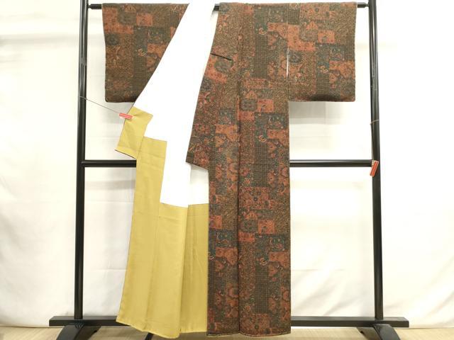 平和屋着物■上質な小紋　更紗花文　鬼しぼ縮緬　正絹　逸品　DABI0926cd
