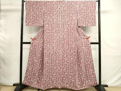 平和屋着物■上質な小紋　型染め　笹竹花鳥文　枝梅　正絹　逸品　DABI0927cd