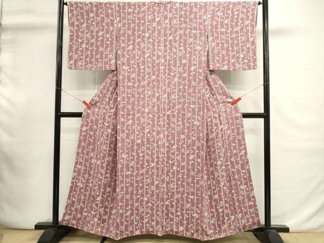 平和屋着物■上質な小紋　型染め　笹竹花鳥文　枝梅　正絹　逸品　DABI0927cd