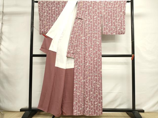 平和屋着物■上質な小紋　型染め　笹竹花鳥文　枝梅　正絹　逸品　DABI0927cd