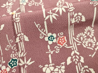 平和屋着物■上質な小紋　型染め　笹竹花鳥文　枝梅　正絹　逸品　DABI0927cd