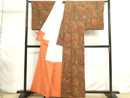 平和屋着物■上質な小紋　幾何学花文　鬼しぼ縮緬　正絹　逸品　DABI0928cd