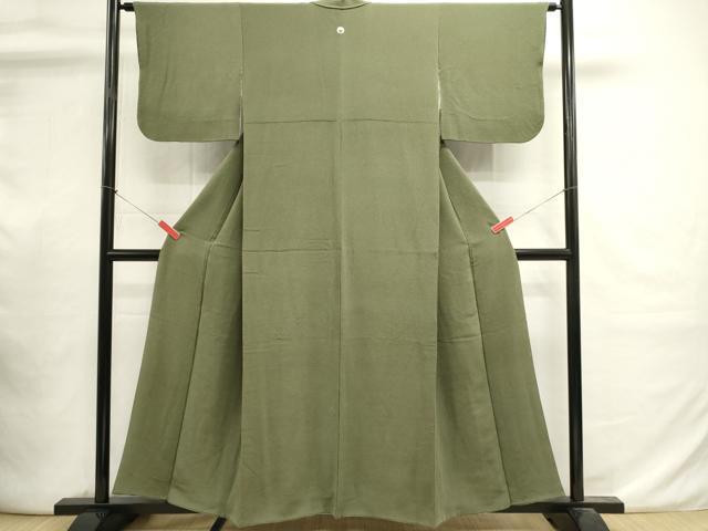 平和屋着物■上質な色無地　松葉色　正絹　逸品　DABI0929cd