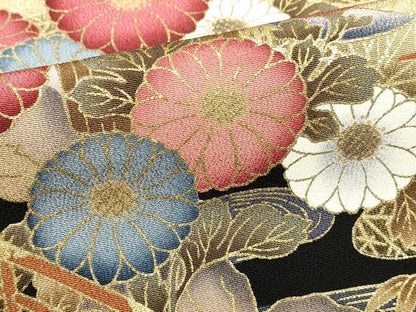 平和屋着物■豪華黒留袖　駒刺繍　御所車花文　金彩　正絹　逸品　DABI0941cd
