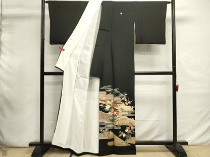 平和屋着物■豪華黒留袖　作家物　駒刺繍　萬壽染　風景花文　松竹梅　金銀彩　正絹　逸品　DABI0942qa