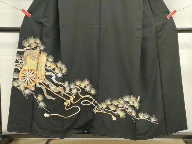 平和屋着物■豪華黒留袖　総刺繍　御所車花文　枝松文　金銀糸　正絹　逸品　DABI0948cd