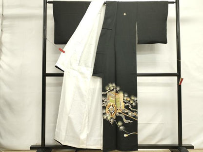 平和屋着物■豪華黒留袖　総刺繍　御所車花文　枝松文　金銀糸　正絹　逸品　DABI0948cd