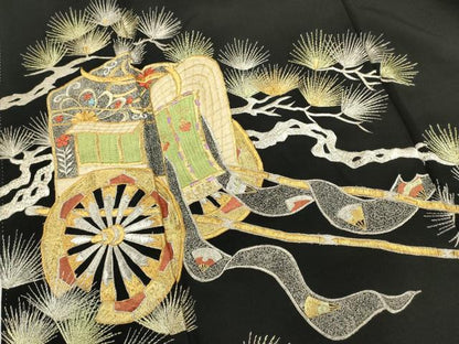 平和屋着物■豪華黒留袖　総刺繍　御所車花文　枝松文　金銀糸　正絹　逸品　DABI0948cd