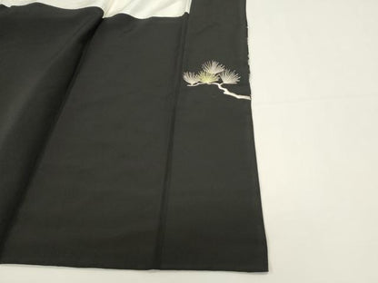 平和屋着物■豪華黒留袖　総刺繍　御所車花文　枝松文　金銀糸　正絹　逸品　DABI0948cd