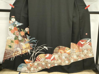 平和屋着物■豪華黒留袖　刺繍　萬壽染　鳳凰花文　金銀彩　正絹　逸品　DABI0949cd