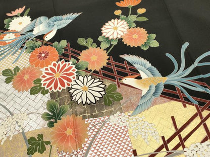 平和屋着物■豪華黒留袖　刺繍　萬壽染　鳳凰花文　金銀彩　正絹　逸品　DABI0949cd