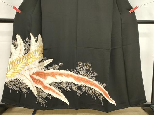 平和屋着物■豪華黒留袖　駒刺繍　草葉文　金彩　正絹　逸品　DABI0950cd
