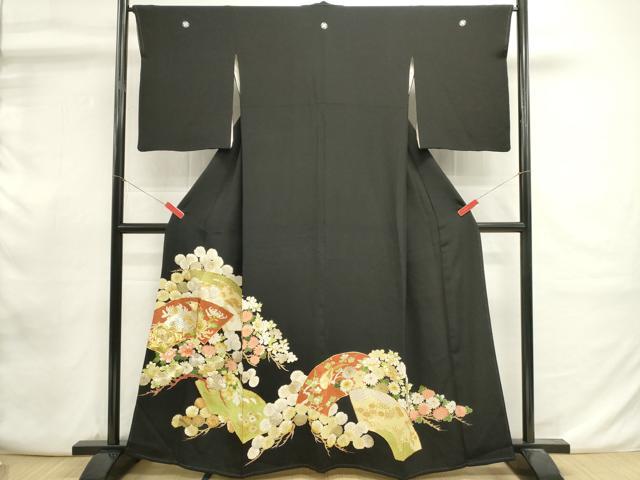 平和屋着物■豪華黒留袖　駒刺繍　地紙花鳥文　乱菊　金彩　正絹　逸品　DABI0951cd