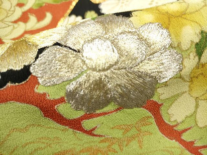 平和屋着物■豪華黒留袖　駒刺繍　地紙花鳥文　乱菊　金彩　正絹　逸品　DABI0951cd