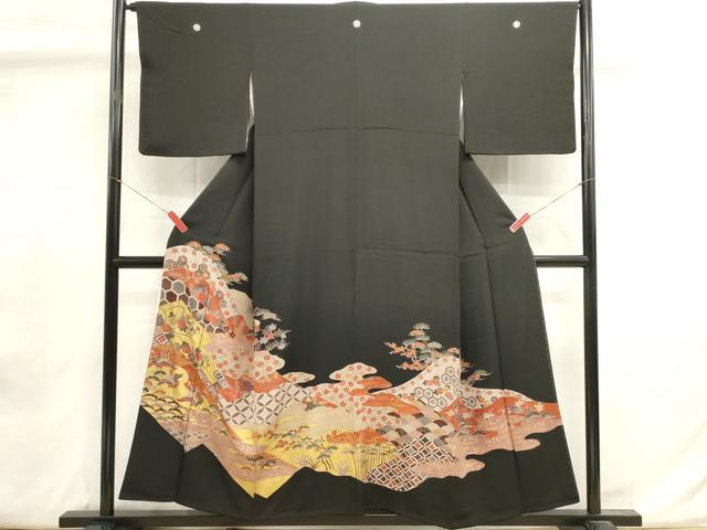 平和屋着物■豪華黒留袖　刺繍　吉祥花鳥文　金彩　正絹　逸品　DABI0952cd
