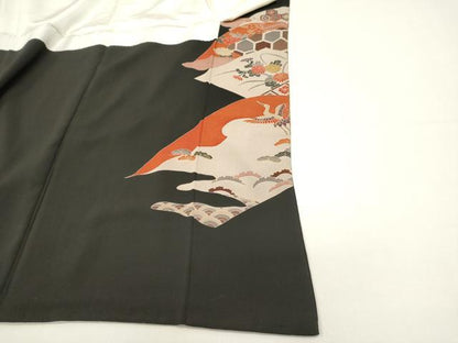 平和屋着物■豪華黒留袖　刺繍　吉祥花鳥文　金彩　正絹　逸品　DABI0952cd