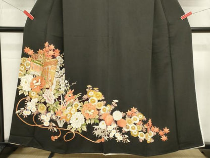 平和屋着物■豪華黒留袖　駒刺繍　御所車花文　金彩　正絹　逸品　DABI0953cd