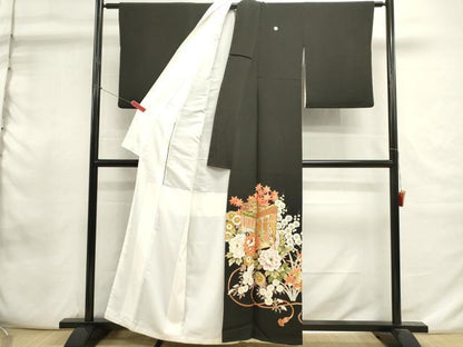平和屋着物■豪華黒留袖　駒刺繍　御所車花文　金彩　正絹　逸品　DABI0953cd