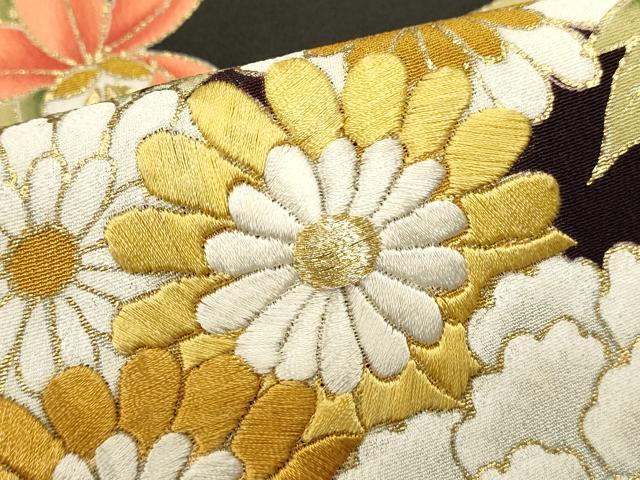 平和屋着物■豪華黒留袖　駒刺繍　御所車花文　金彩　正絹　逸品　DABI0953cd