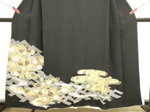 平和屋着物■豪華黒留袖　エ霞菊唐草文　暈し染め　金彩　正絹　逸品　DABI0954cd