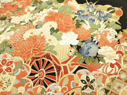 平和屋着物■豪華黒留袖　駒刺繍　吉祥花車文　金彩　正絹　逸品　DABI0955cd