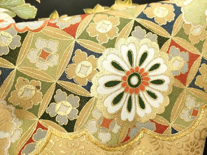 平和屋着物■豪華黒留袖　駒刺繍　吉祥花車文　金彩　正絹　逸品　DABI0955cd