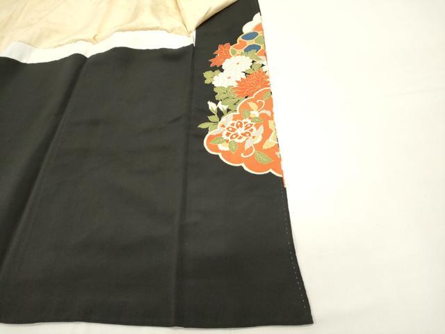 平和屋着物■豪華黒留袖　駒刺繍　吉祥花車文　金彩　正絹　逸品　DABI0955cd