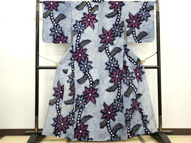 平和屋着物∴夏物　浴衣　有松鳴海絞り　舞花文　綿　逸品　DABI0956cd