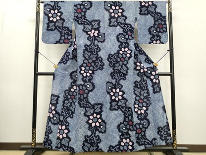 平和屋着物∴夏物　浴衣　有松鳴海絞り　花唐草文　綿　逸品　DABI0957cd