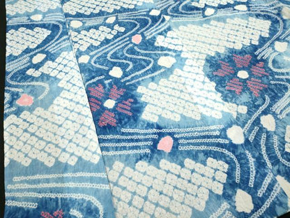 平和屋着物∴夏物　浴衣　有松鳴海絞り　流水花文　綿　逸品　DABI0961cd