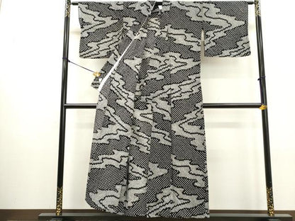 平和屋着物∴夏物　浴衣　有松鳴海絞り　流水文　黒地　綿　逸品　DABI0969cd