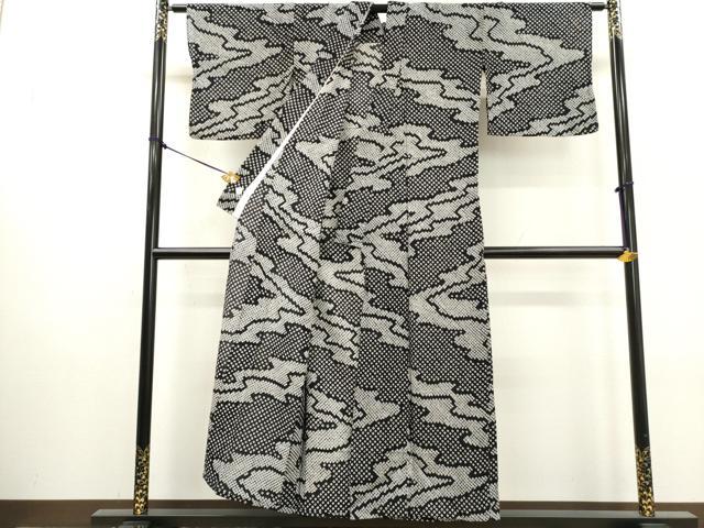 平和屋着物∴夏物　浴衣　有松鳴海絞り　流水文　黒地　綿　逸品　DABI0969cd
