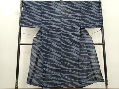 平和屋着物∴夏物　男性　浴衣　有松鳴海絞り　立波文　キングサイズ　綿　逸品　DABI0972cd