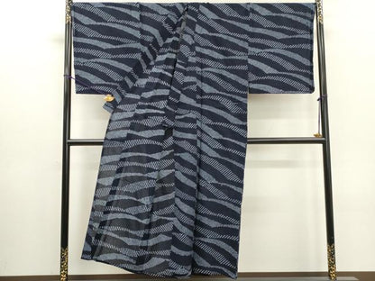 平和屋着物∴夏物　男性　浴衣　有松鳴海絞り　立波文　キングサイズ　綿　逸品　DABI0972cd