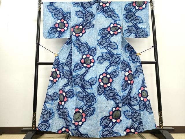 平和屋着物∴夏物　浴衣　有松鳴海絞り　草花文　綿　逸品　未使用　DABI0973cd