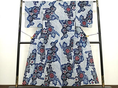 平和屋着物∴夏物　浴衣　有松鳴海絞り　枝花文　綿　逸品　DABI0974cd